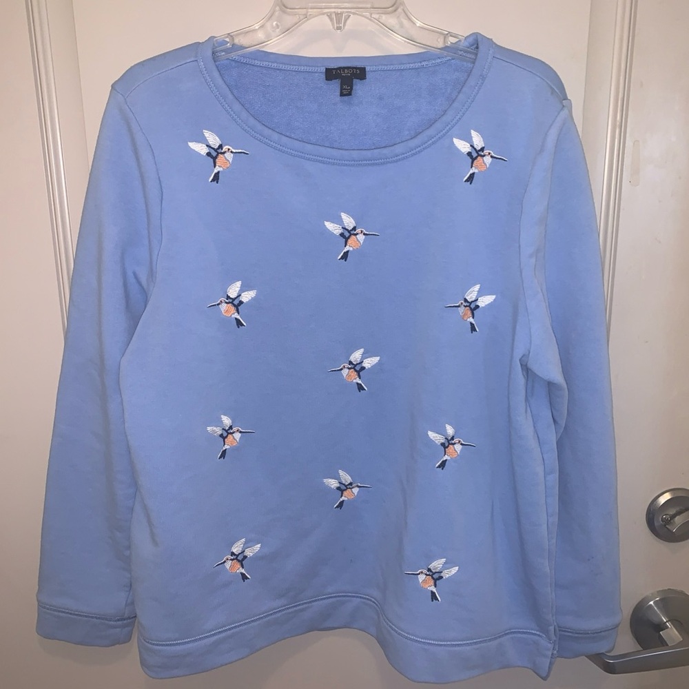 Talbots Women’s Blue Embroidered Hummingbird Crew Neck Sweatshirt Size XLP
